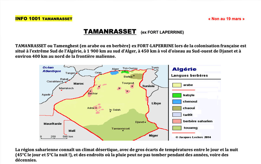 Histoire d’une ville de l’extrême sud de l’Algérie : Tamanrasset, marquée par 2 faits historiques.